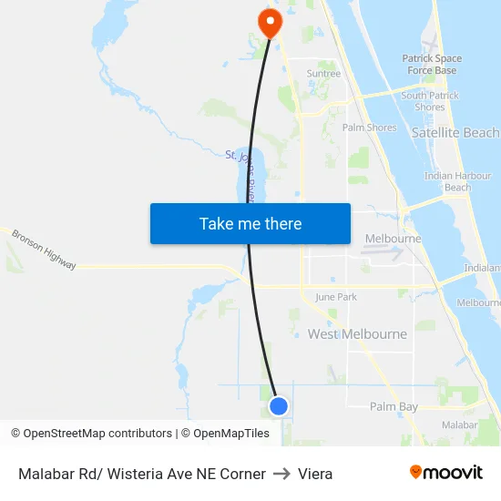 Malabar Rd/ Wisteria Ave NE Corner to Viera map