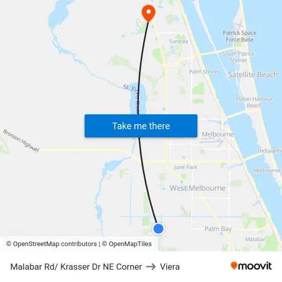 Malabar Rd/ Krasser Dr NE Corner to Viera map