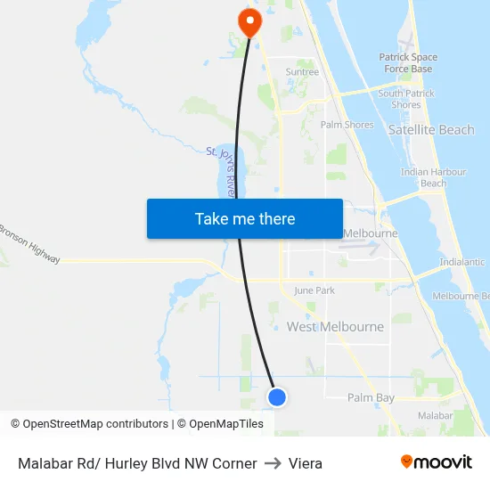 Malabar Rd/ Hurley Blvd NW Corner to Viera map