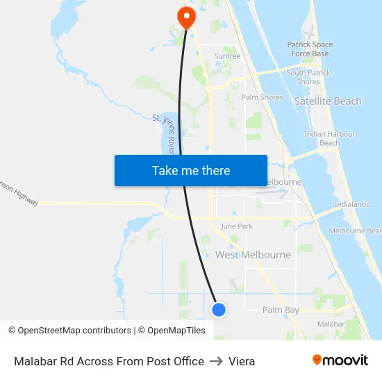 Malabar Rd Across From Post Office to Viera map