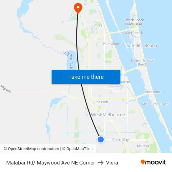 Malabar Rd/ Maywood Ave NE Corner to Viera map