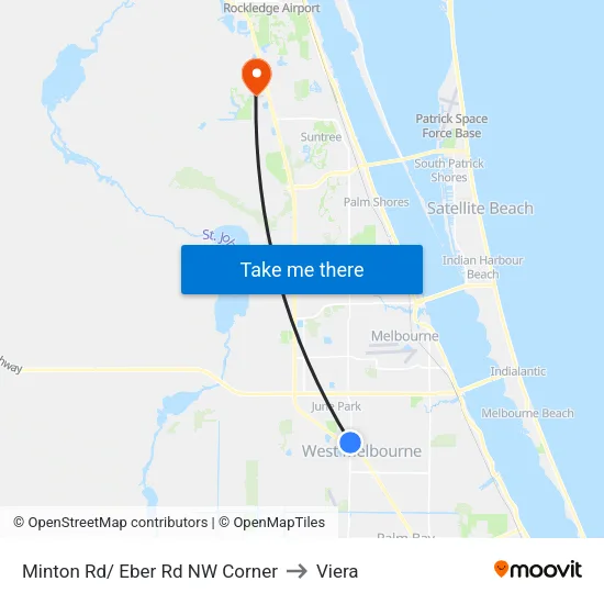 Minton Rd/ Eber Rd NW Corner to Viera map
