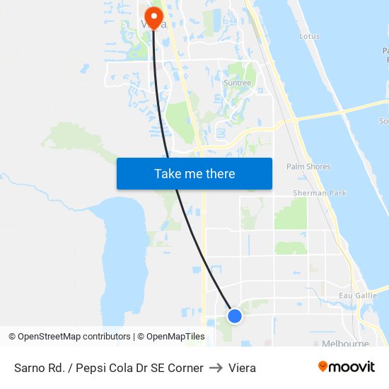 Sarno Rd. / Pepsi Cola Dr SE Corner to Viera map