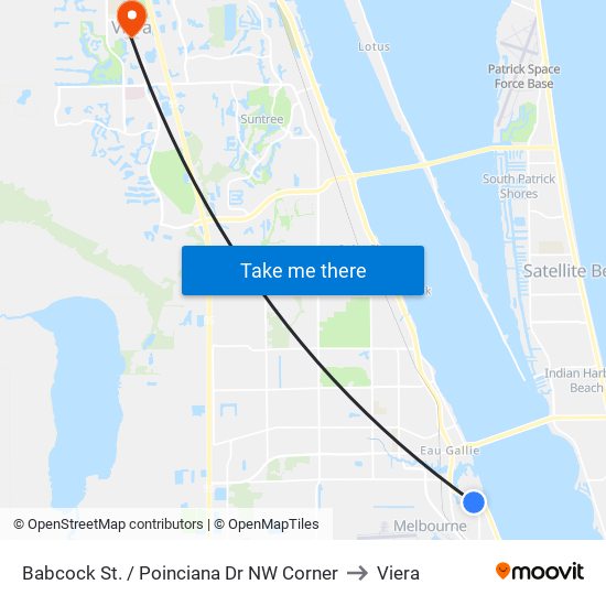 Babcock St. / Poinciana Dr NW Corner to Viera map