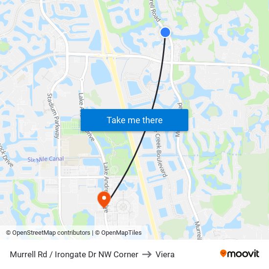 Murrell Rd / Irongate Dr NW Corner to Viera map