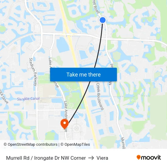 Murrell Rd / Irongate Dr NW Corner to Viera map