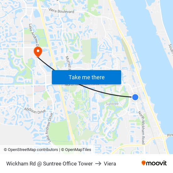 Wickham Rd @ Suntree Office Tower to Viera map