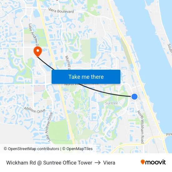 Wickham Rd @ Suntree Office Tower to Viera map