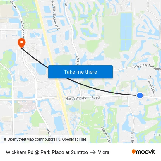 Wickham Rd @ Park Place at Suntree to Viera map