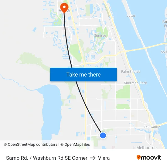Sarno Rd. / Washburn Rd SE Corner to Viera map