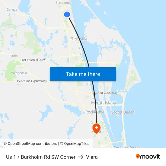 Us 1 / Burkholm Rd SW Corner to Viera map