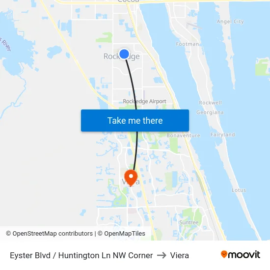 Eyster Blvd / Huntington Ln NW Corner to Viera map