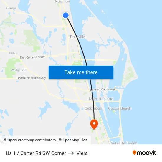 Us 1 / Carter Rd SW Corner to Viera map