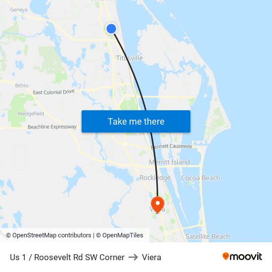 Us 1 / Roosevelt Rd SW Corner to Viera map