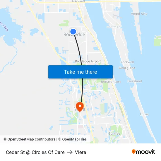 Cedar St @ Circles Of Care to Viera map