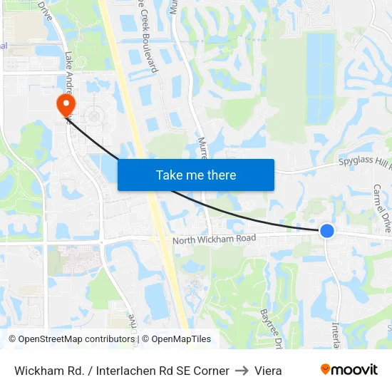 Wickham Rd. / Interlachen Rd SE Corner to Viera map