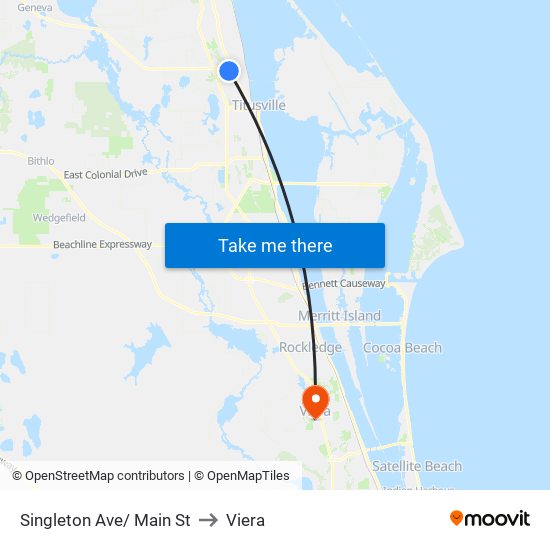 Singleton Ave/ Main St to Viera map