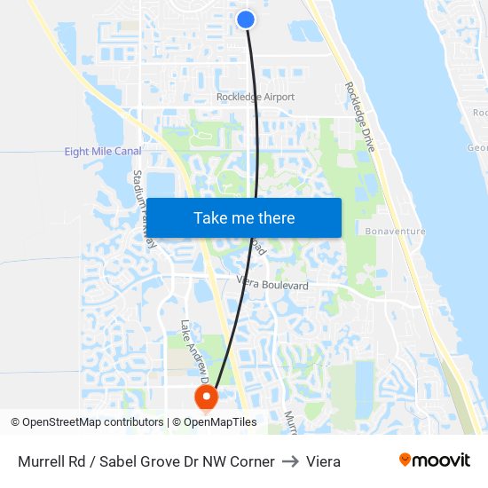 Murrell Rd / Sabel Grove Dr NW Corner to Viera map