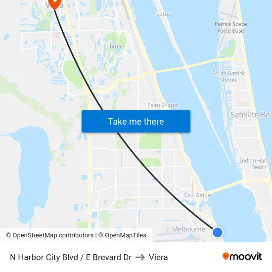 N Harbor City Blvd / E Brevard Dr to Viera map