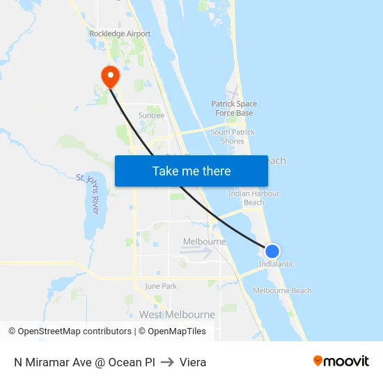 N Miramar Ave @ Ocean Pl to Viera map