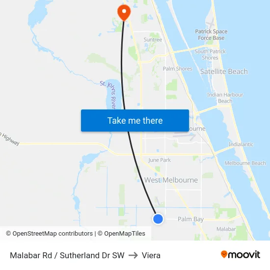 Malabar Rd / Sutherland Dr SW to Viera map