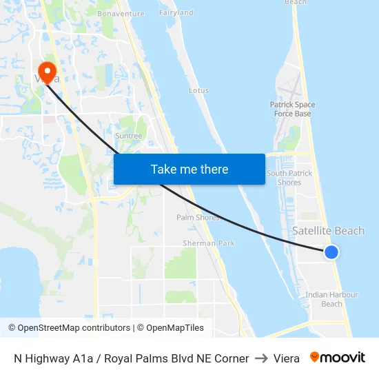 N Highway A1a / Royal Palms Blvd NE Corner to Viera map