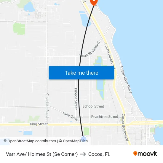 Varr Ave/ Holmes St (Se Corner) to Cocoa, FL map