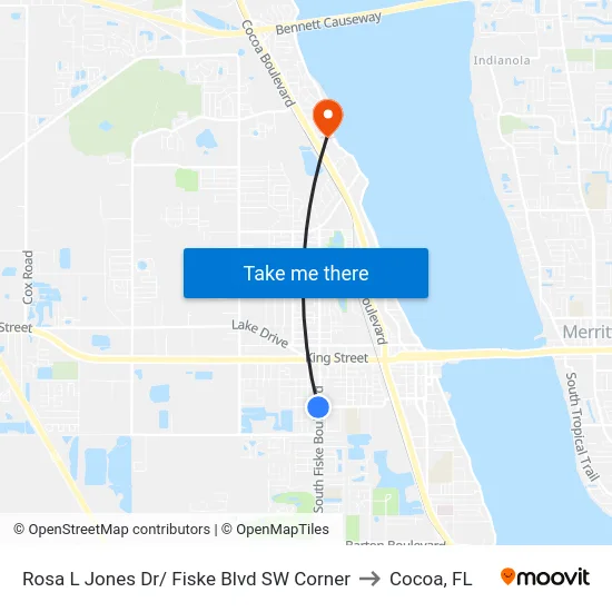 Rosa L Jones Dr/ Fiske Blvd SW Corner to Cocoa, FL map