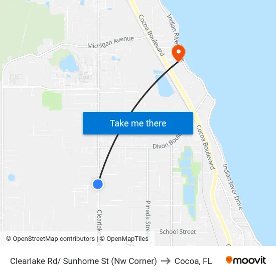 Clearlake Rd/ Sunhome St (Nw Corner) to Cocoa, FL map