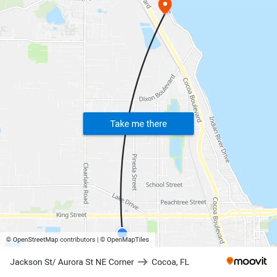 Jackson St/ Aurora St NE Corner to Cocoa, FL map