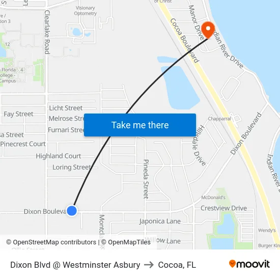 Dixon Blvd @ Westminster Asbury to Cocoa, FL map