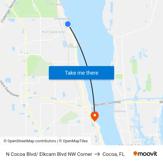 N Cocoa Blvd/ Elkcam Blvd NW Corner to Cocoa, FL map
