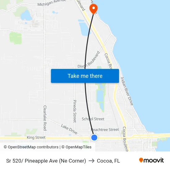 Sr 520/ Pineapple Ave (Ne Corner) to Cocoa, FL map