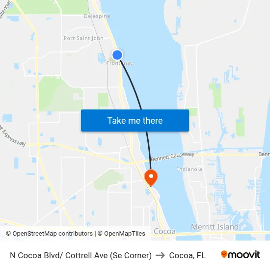 N Cocoa Blvd/ Cottrell Ave (Se Corner) to Cocoa, FL map