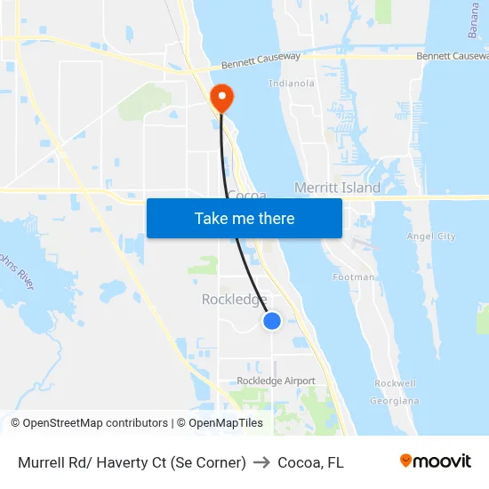 Murrell Rd/ Haverty Ct (Se Corner) to Cocoa, FL map