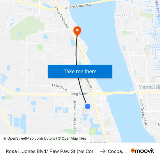 Rosa L Jones Blvd/ Paw Paw St (Ne Corner) to Cocoa, FL map