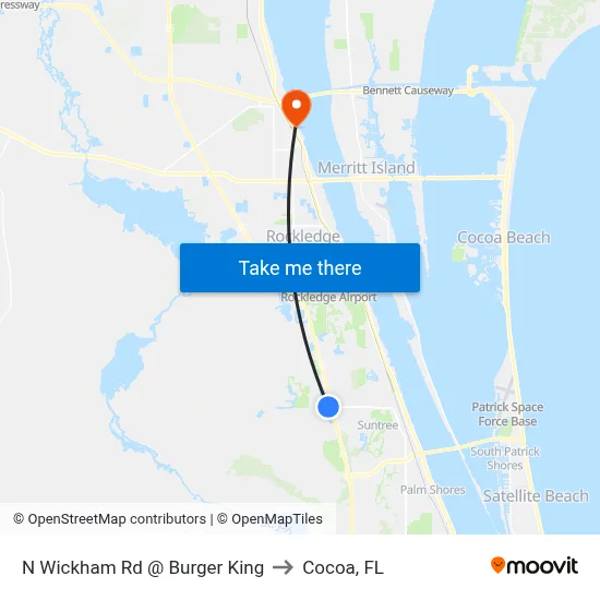 N Wickham Rd @ Burger King to Cocoa, FL map