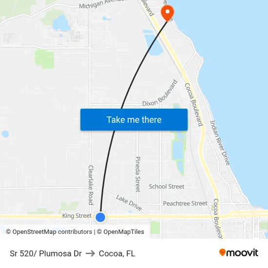 Sr 520/ Plumosa Dr to Cocoa, FL map