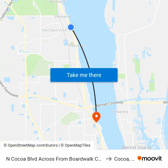 N Cocoa Blvd Across From Boardwalk Condos to Cocoa, FL map