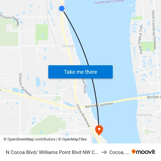 N Cocoa Blvd/ Williams Point Blvd NW Corner to Cocoa, FL map