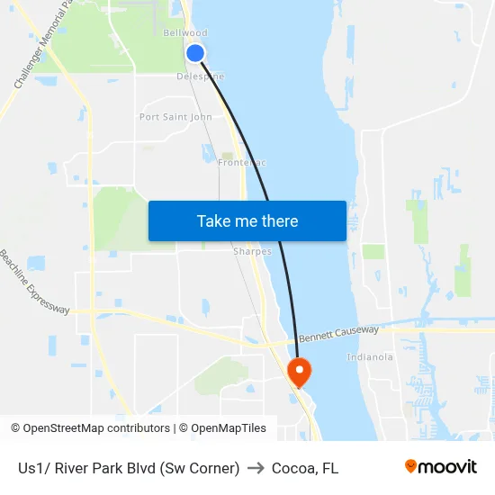Us1/ River Park Blvd (Sw Corner) to Cocoa, FL map