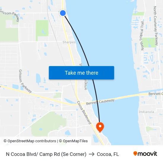 N Cocoa Blvd/ Camp Rd (Se Corner) to Cocoa, FL map