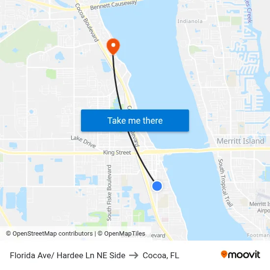 Florida Ave/ Hardee Ln NE Side to Cocoa, FL map