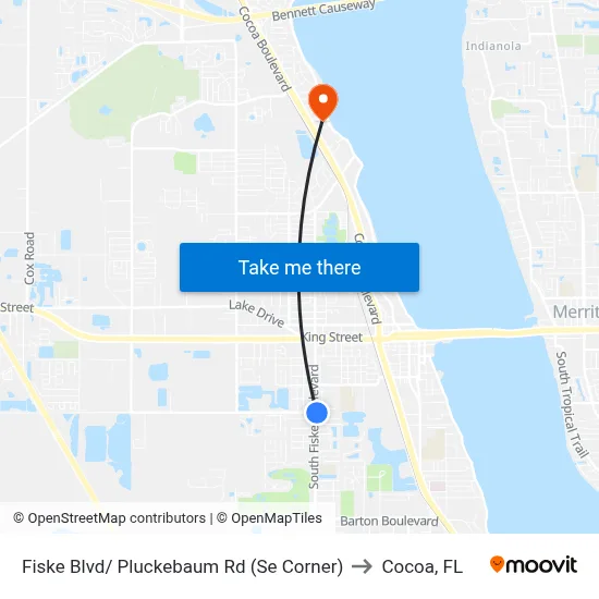 Fiske Blvd/ Pluckebaum Rd (Se Corner) to Cocoa, FL map