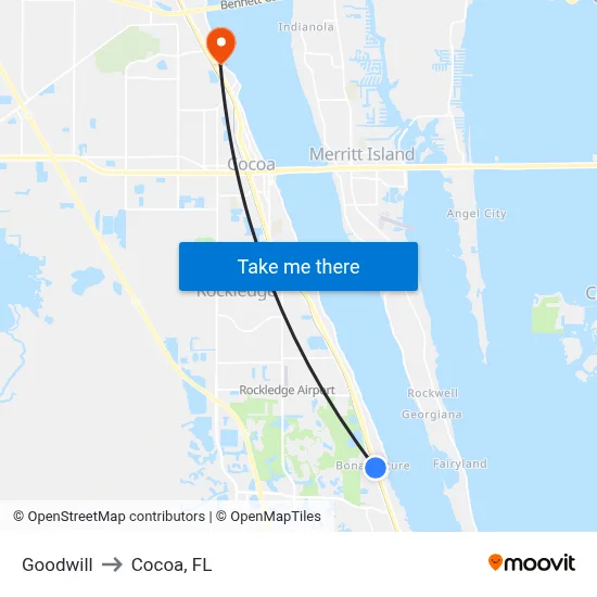 Goodwill to Cocoa, FL map