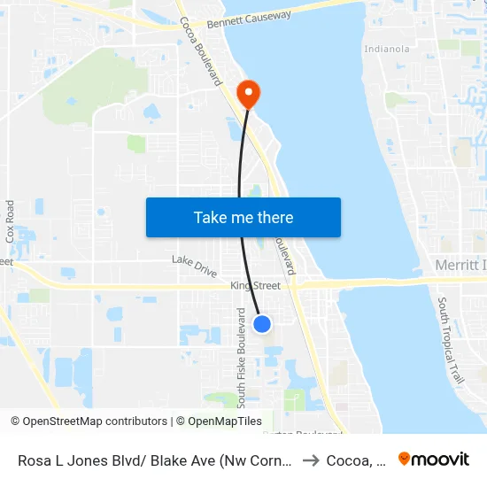 Rosa L Jones Blvd/ Blake Ave (Nw Corner) to Cocoa, FL map