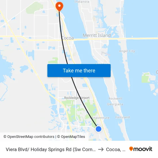 Viera Blvd/ Holiday Springs Rd (Sw Corner) to Cocoa, FL map