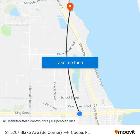 Sr 520/ Blake Ave (Se Corner) to Cocoa, FL map