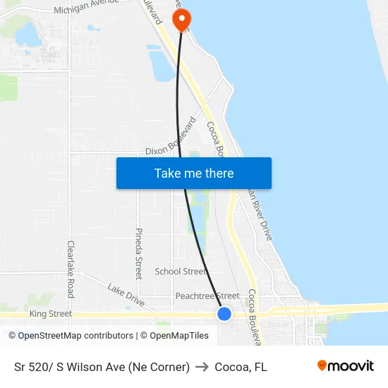 Sr 520/ S Wilson Ave (Ne Corner) to Cocoa, FL map