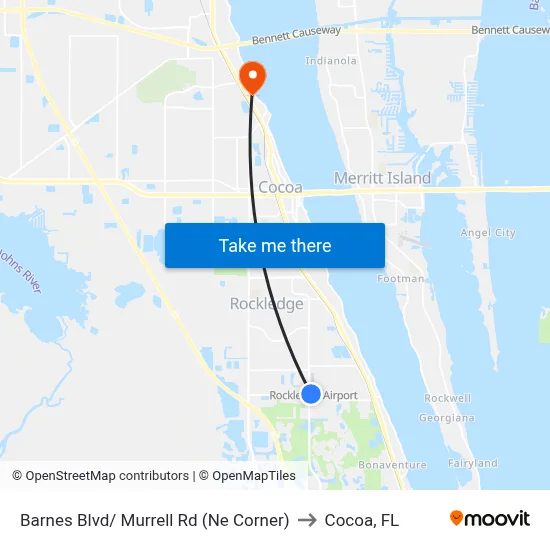 Barnes Blvd/ Murrell Rd (Ne Corner) to Cocoa, FL map